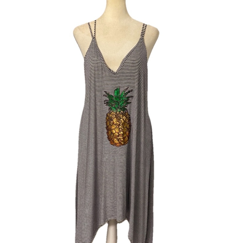 Sperry Preppy Pineapple Navy White Striped Cross Back Dress Size L- NWT *FLAW*